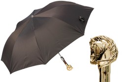 Casa Padrino Paraguas de lujo para hombre con mango de cabeza de caballo dorado - Hecho a mano, 100cm Casa Padrino Paraguas de lujo para hombre con mango de cabeza de caballo dorado - Hecho a mano, 100cm