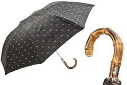 Casa Padrino Paraguas plegable de lujo para hombre con mango de bambú - Hecho a mano en Italia, Longitud 50cm, Diámetro 100cm
