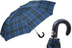 Casa Padrino Paraguas plegable para hombre Tartan con mango de cuero - Hecho a mano en Italia, Longitud 50 cm, Diámetro 100 cm