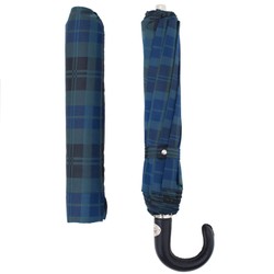 Casa Padrino Paraguas plegable para hombre Tartan con mango de cuero - Hecho a mano en Italia, Longitud 50 cm, Diámetro 100 cm
