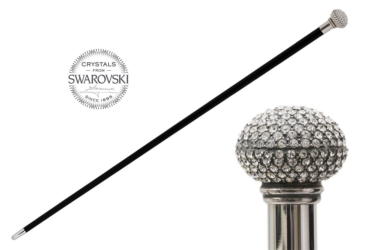 Casa Padrino Bastón de paseo de lujo con cristales Swarovski - Madera de haya, contera de latón, 92 cm Casa Padrino Bastón de paseo de lujo con cristales Swarovski - Madera de haya, contera de latón, 92 cm