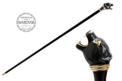 Casa Padrino Bastón de paseo de lujo con Pantera Negra - Madera de Haya, Contera de Latón, Latón Esmaltado, Longitud 92 cm