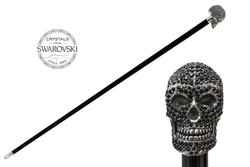 Casa Padrino Bastón de lujo con empuñadura de calavera Swarovski negra, madera de haya, 92 cm Casa Padrino Bastón de lujo con empuñadura de calavera Swarovski negra, madera de haya, 92 cm