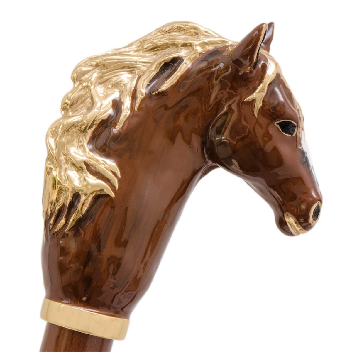 Casa Padrino Bastón con mango de Caballo Marrón - Madera de Haya, Latón esmaltado, 92cm Casa Padrino Bastón con mango de Caballo Marrón - Madera de Haya, Latón esmaltado, 92cm