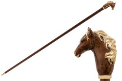 Casa Padrino Bastón con mango de Caballo Marrón - Madera de Haya, Latón esmaltado, 92cm Casa Padrino Bastón con mango de Caballo Marrón - Madera de Haya, Latón esmaltado, 92cm