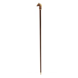 Casa Padrino Bastón con mango de Caballo Marrón - Madera de Haya, Latón esmaltado, 92cm Casa Padrino Bastón con mango de Caballo Marrón - Madera de Haya, Latón esmaltado, 92cm
