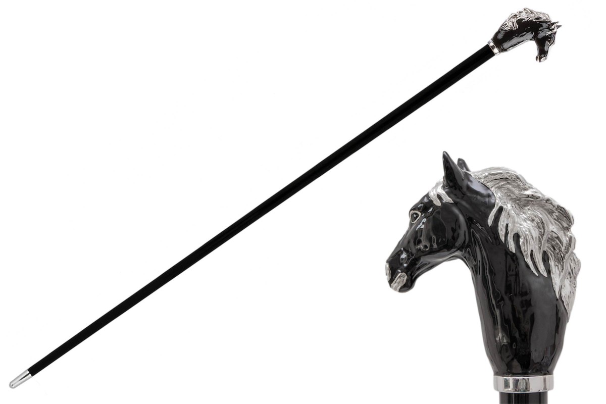 Casa Padrino Bastón de lujo con mango de caballo negro - Madera de haya, Latón esmaltado - 92 cm Casa Padrino Bastón de lujo con mango de caballo negro - Madera de haya, Latón esmaltado - 92 cm