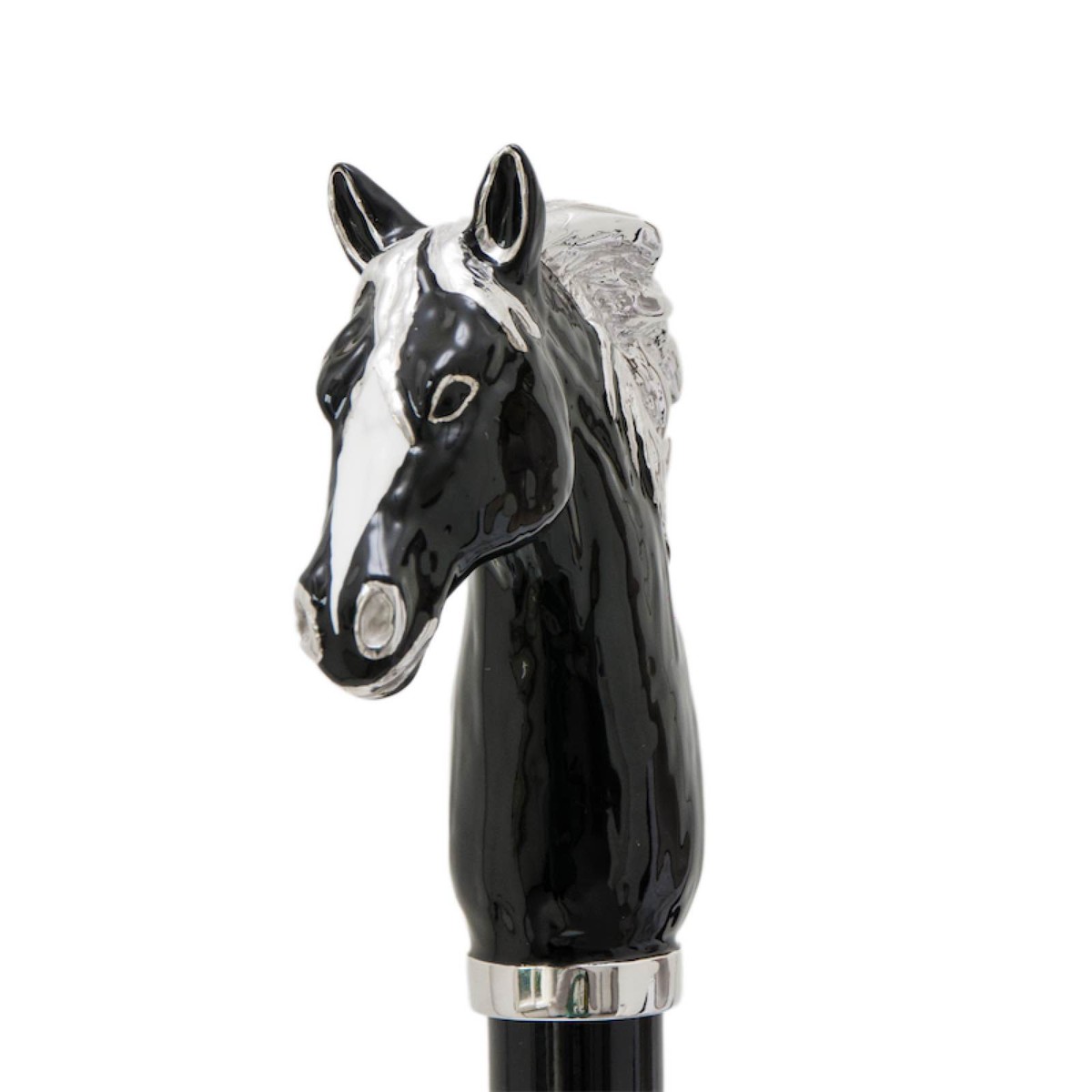 Casa Padrino Bastón de lujo con mango de caballo negro - Madera de haya, Latón esmaltado - 92 cm Casa Padrino Bastón de lujo con mango de caballo negro - Madera de haya, Latón esmaltado - 92 cm