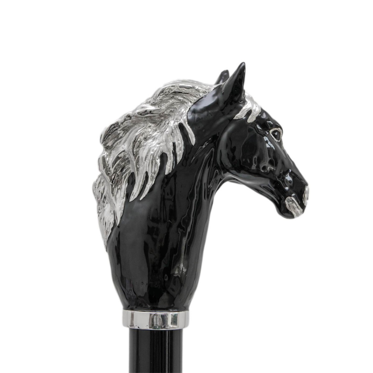 Casa Padrino Bastón de lujo con mango de caballo negro - Madera de haya, Latón esmaltado - 92 cm Casa Padrino Bastón de lujo con mango de caballo negro - Madera de haya, Latón esmaltado - 92 cm