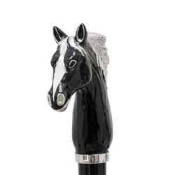 Casa Padrino Bastón de lujo con mango de caballo negro - Madera de haya, Latón esmaltado - 92 cm Casa Padrino Bastón de lujo con mango de caballo negro - Madera de haya, Latón esmaltado - 92 cm