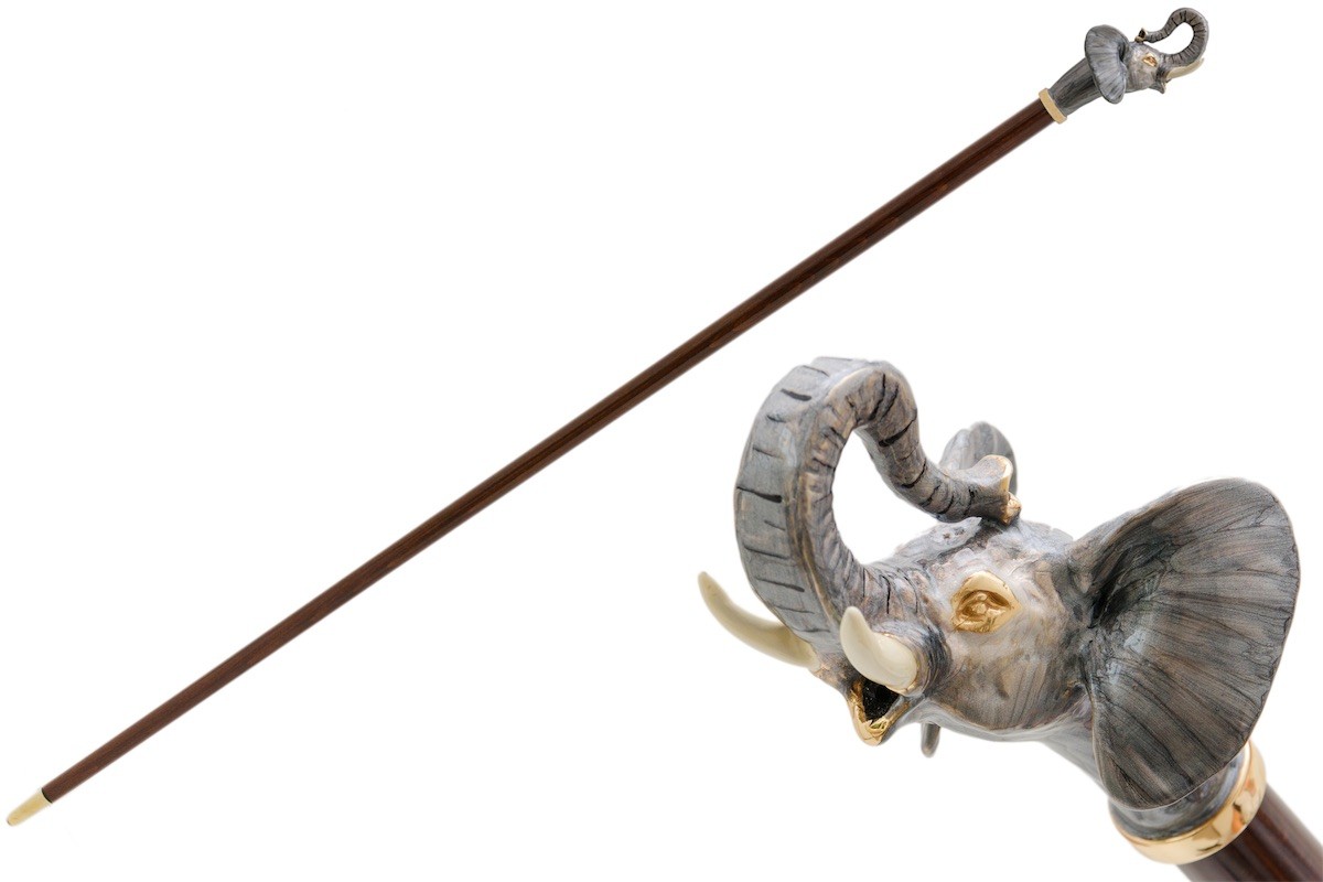 Casa Padrino Bastón de paseo de lujo con mango de elefante, madera de haya, latón esmaltado, longitud 92 cm Casa Padrino Bastón de paseo de lujo con mango de elefante, madera de haya, latón esmaltado, longitud 92 cm