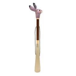 Casa Padrino Calzador de lujo con conejo - Varilla de madera de haya, mango de latón esmaltado - Longitud 50 cm
