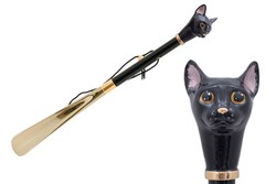 Casa Padrino Calzador de lujo Gato Negro con mango de madera de haya y empuñadura de latón esmaltado 50 cm