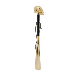 Schuhanzieher mit Goldfarben Totenkopf - Buchenholz-Stange, Schaufel aus ABS, Goldfarben Emaillierter Griff aus Harz - Handmade in Italy