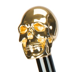 Schuhanzieher mit Goldfarben Totenkopf - Buchenholz-Stange, Schaufel aus ABS, Goldfarben Emaillierter Griff aus Harz - Handmade in Italy