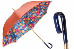 Casa Padrino Paraguas de Lujo Floral Naranja - Apertura Manual - 100% Poliéster - Mango de Acetato - 93cm x 102cm Casa Padrino Paraguas de Lujo Floral Naranja - Apertura Manual - 100% Poliéster - Mango de Acetato - 93cm x 102cm