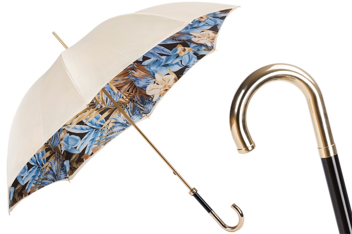 Casa Padrino Paraguas de lujo para mujer diseño jungla, doble tejido, mango de latón, longitud 93 cm, diámetro 102 cm Casa Padrino Paraguas de lujo para mujer diseño jungla, doble tejido, mango de latón, longitud 93 cm, diámetro 102 cm