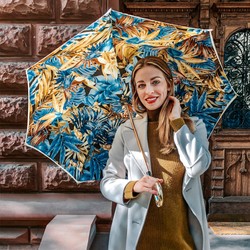 Casa Padrino Paraguas de lujo para mujer diseño jungla, doble tejido, mango de latón, longitud 93 cm, diámetro 102 cm Casa Padrino Paraguas de lujo para mujer diseño jungla, doble tejido, mango de latón, longitud 93 cm, diámetro 102 cm