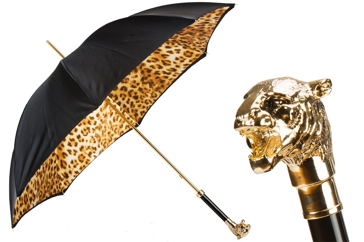 Casa Padrino Paraguas de lujo para mujer con estampado de leopardo - Hecho a mano en Italia, Mango de metal, Longitud 93cm, Diámetro 102cm Casa Padrino Paraguas de lujo para mujer con estampado de leopardo - Hecho a mano en Italia, Mango de metal, Longitud 93cm, Diámetro 102cm