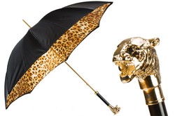 Casa Padrino Paraguas de lujo para mujer con estampado de leopardo - Hecho a mano en Italia, Mango de metal, Longitud 93cm, Diámetro 102cm Casa Padrino Paraguas de lujo para mujer con estampado de leopardo - Hecho a mano en Italia, Mango de metal, Longitud 93cm, Diámetro 102cm