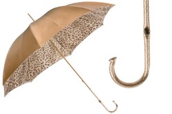 Casa Padrino Paraguas de lujo para mujer estampado leopardo, doble tejido, mango latón, largo 93cm, diámetro 102cm