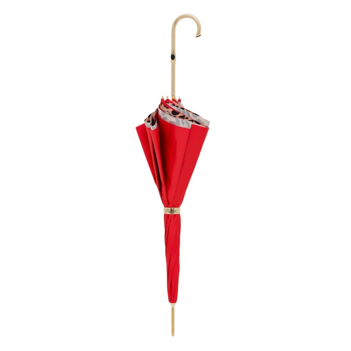 Casa Padrino Paraguas de lujo para mujer con lunares rojos, doble tela, mango de latón, longitud 93cm, diámetro 102cm Casa Padrino Paraguas de lujo para mujer con lunares rojos, doble tela, mango de latón, longitud 93cm, diámetro 102cm