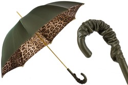 Casa Padrino Paraguas de lujo para mujer con estampado de leopardo en verde pastel, doble tejido, longitud 93cm, diámetro 102cm Casa Padrino Paraguas de lujo para mujer con estampado de leopardo en verde pastel, doble tejido, longitud 93cm, diámetro 102cm