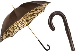 Casa Padrino Paraguas de lujo para mujer con estampado de tigre marrón, doble tejido, mango de cuero, longitud 93cm, diámetro 102cm Casa Padrino Paraguas de lujo para mujer con estampado de tigre marrón, doble tejido, mango de cuero, longitud 93cm, diámetro 102cm