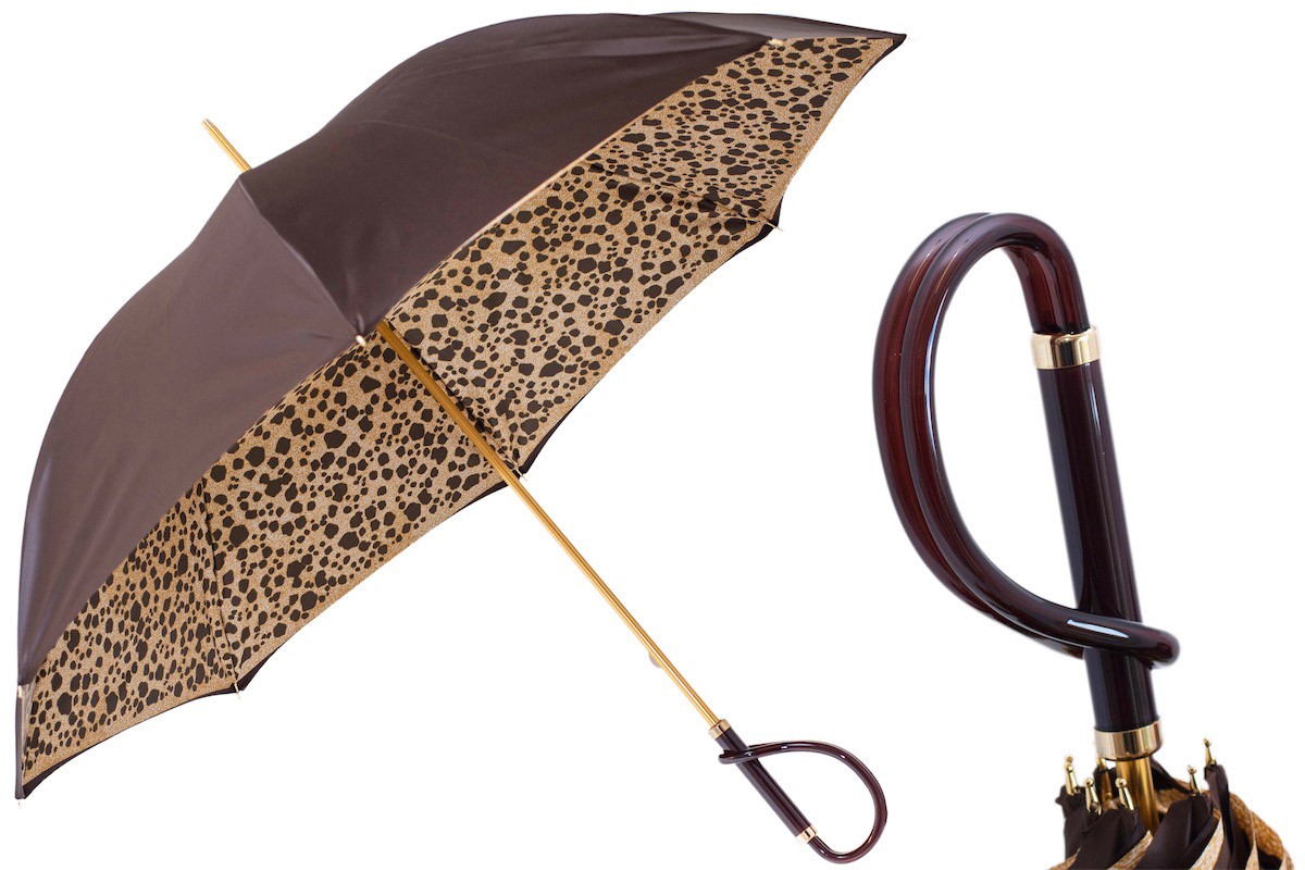 Casa Padrino Paraguas de lujo para mujer marrón con lunares, tejido doble, mango de acetato, longitud 93 cm Casa Padrino Paraguas de lujo para mujer marrón con lunares, tejido doble, mango de acetato, longitud 93 cm