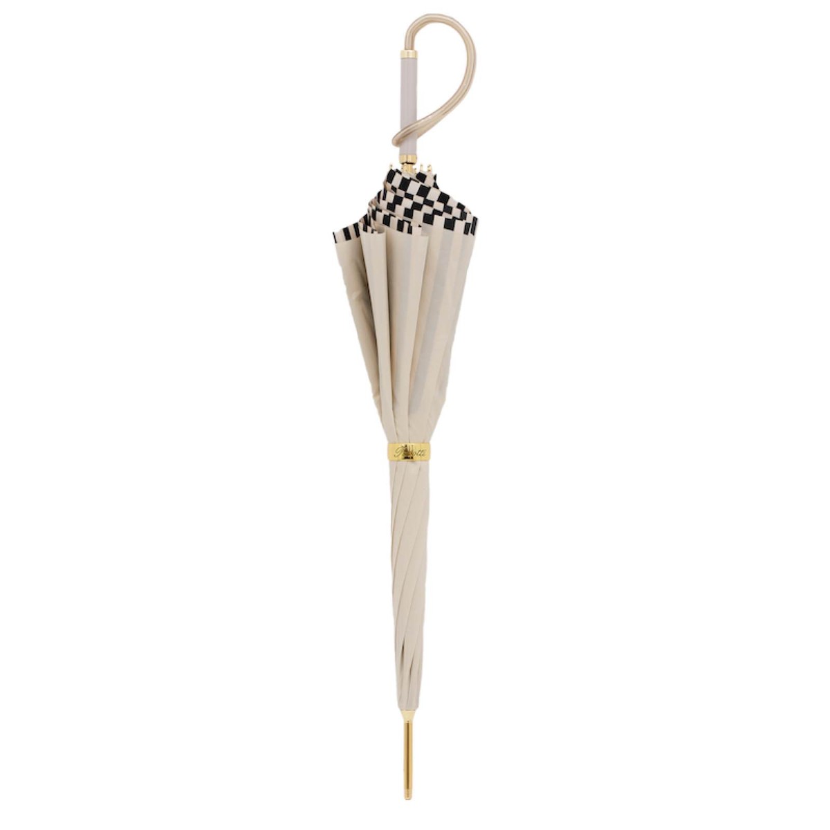Casa Padrino Paraguas de lujo para mujer en marfil con rayas negras, apertura manual, mango de acetato, 93cm x 102cm Casa Padrino Paraguas de lujo para mujer en marfil con rayas negras, apertura manual, mango de acetato, 93cm x 102cm