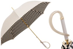 Casa Padrino Paraguas de lujo para mujer en marfil con rayas negras, apertura manual, mango de acetato, 93cm x 102cm Casa Padrino Paraguas de lujo para mujer en marfil con rayas negras, apertura manual, mango de acetato, 93cm x 102cm