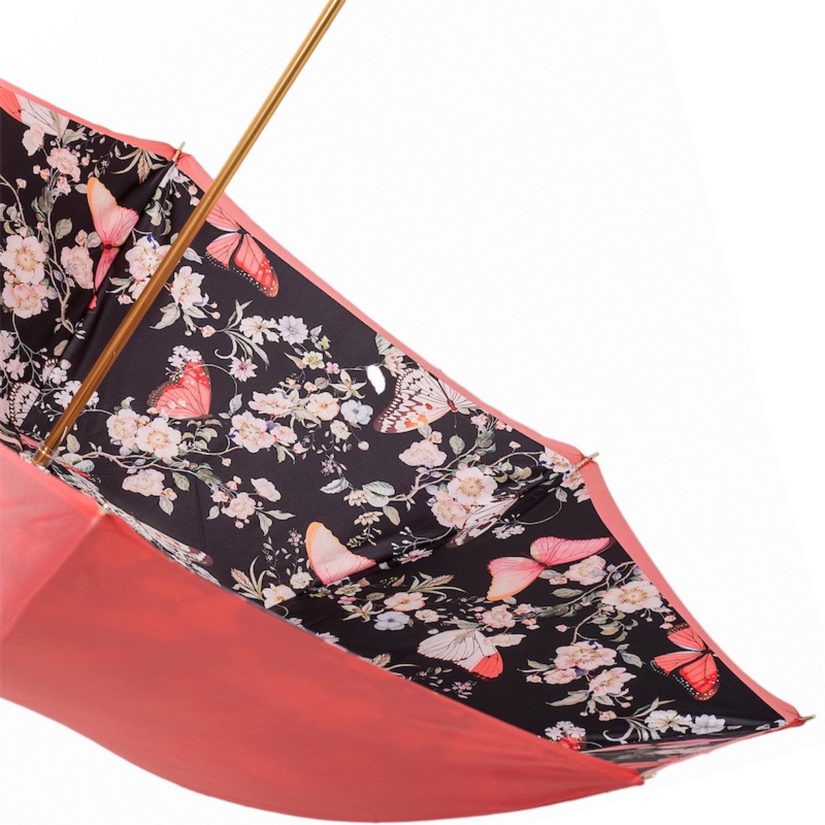 Casa Padrino Paraguas de lujo para mujer coral con interior de mariposas 93cm Casa Padrino Paraguas de lujo para mujer coral con interior de mariposas 93cm
