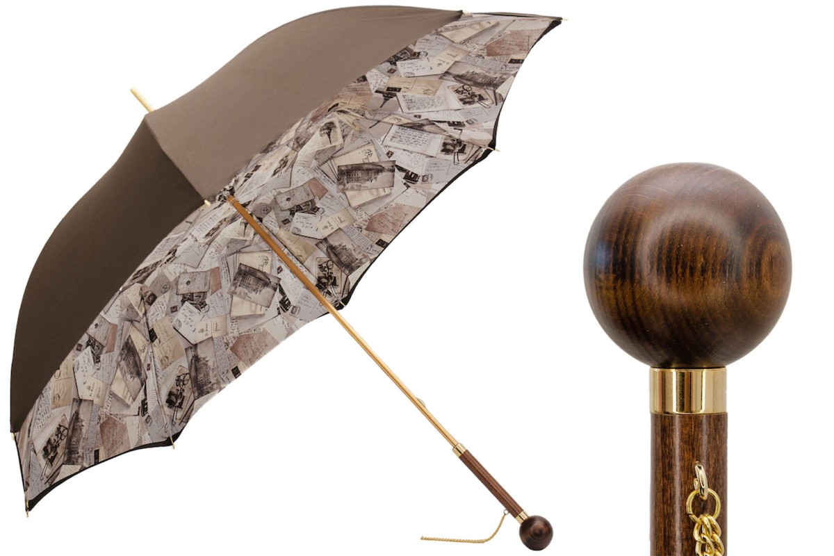 Casa Padrino Paraguas de lujo para mujer Cartoline hecho a mano en Italia, mango de madera, longitud 93cm, diámetro 102cm Casa Padrino Paraguas de lujo para mujer Cartoline hecho a mano en Italia, mango de madera, longitud 93cm, diámetro 102cm