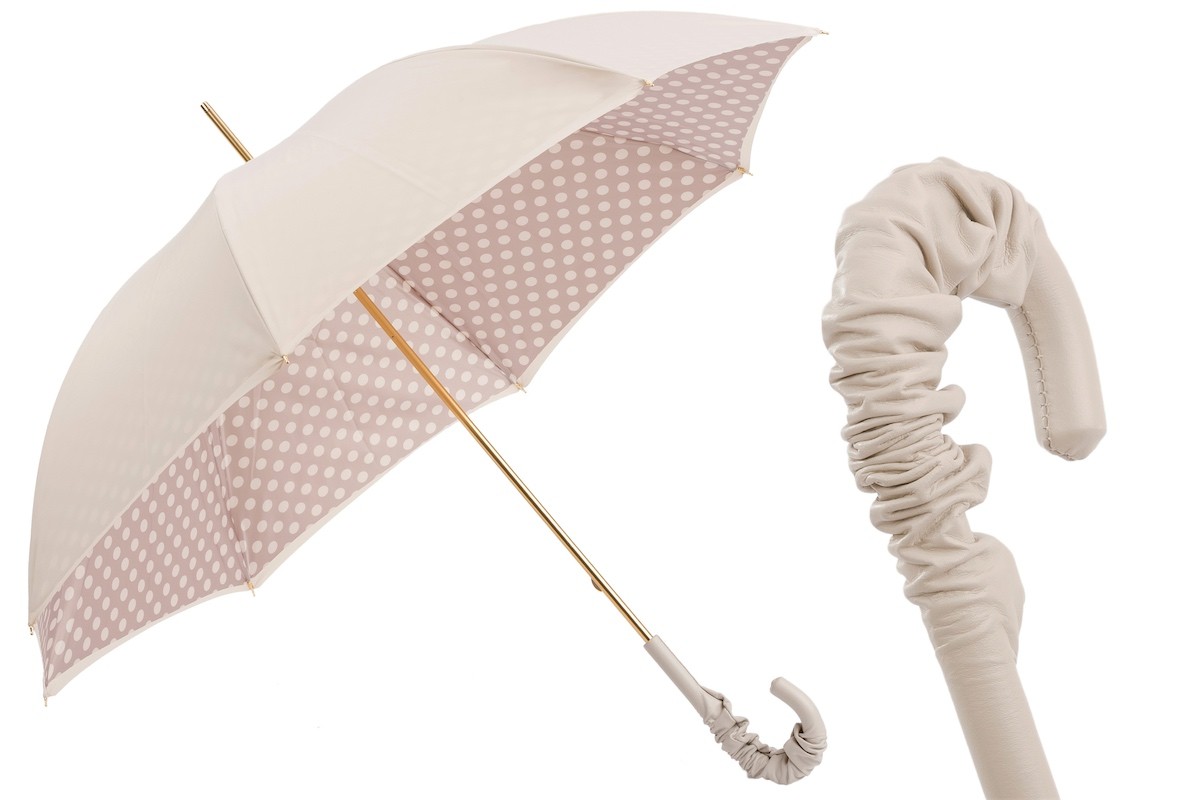 Casa Padrino Paraguas de Lujo para Mujer con Estampado de Topos en Colores Claros - Hecho a Mano en Italia - Longitud 93cm, Diámetro 102cm Casa Padrino Paraguas de Lujo para Mujer con Estampado de Topos en Colores Claros - Hecho a Mano en Italia - Longitud 93cm, Diámetro 102cm