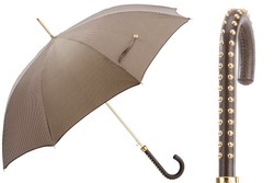 Casa Padrino Paraguas de lujo para mujer estampado pata de gallo y mango de cuero con clavos decorativos, 93cm x 102cm Casa Padrino Paraguas de lujo para mujer estampado pata de gallo y mango de cuero con clavos decorativos, 93cm x 102cm
