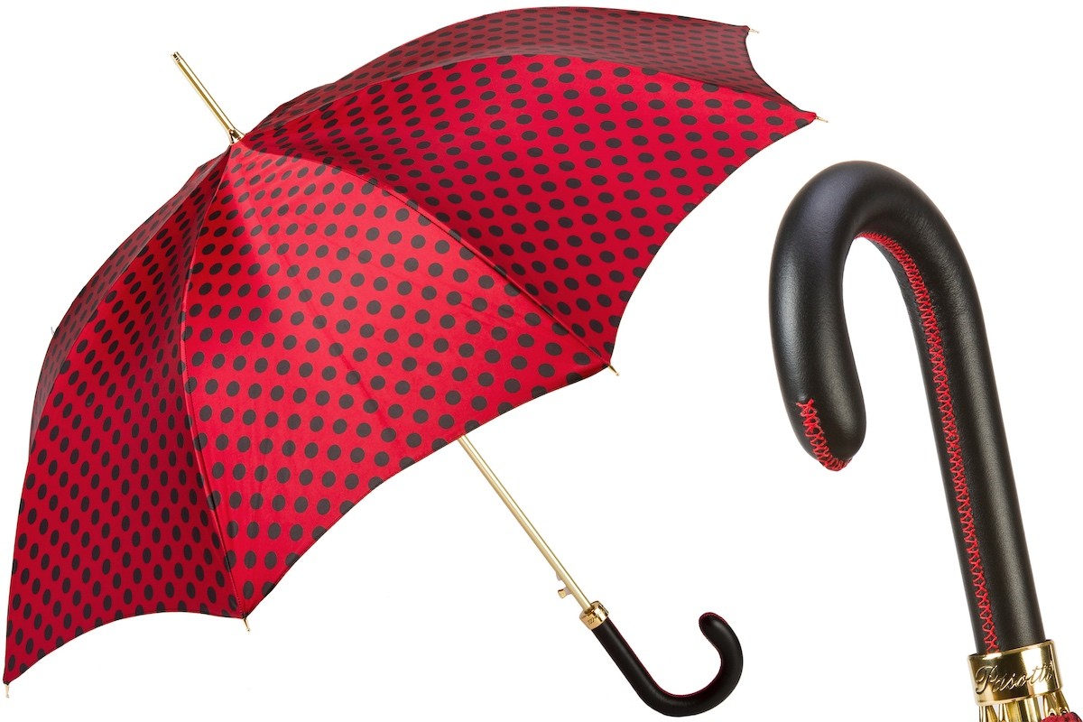 Casa Padrino Paraguas de lujo para mujer a Topos Rojo Negro 93cm Diámetro 102cm Casa Padrino Paraguas de lujo para mujer a Topos Rojo Negro 93cm Diámetro 102cm
