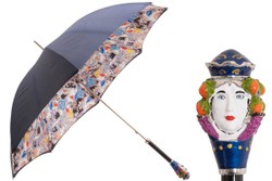 Casa Padrino Paraguas de lujo mujer Cabeza Siciliana - Apertura manual - 100% Poliéster - Mango de latón esmaltado - 93cm x 102cm