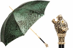 Luxus Grün Leopardisiert Panther-Regenschirm für Damen - Manuelle Öffnung - 100% Polyester - Griff aus Emailliertem Messing - Handmade in Italy Luxus Grün Leopardisiert Panther-Regenschirm für Damen - Manuelle Öffnung - 100% Polyester - Griff aus Emailliertem Messing - Handmade in Italy