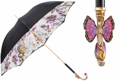 Casa Padrino Paraguas de lujo para mujer con mariposa violeta - Hecho a mano en Italia - Longitud 93cm Diámetro 102cm