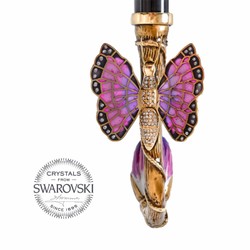 Casa Padrino Paraguas de lujo para mujer con mariposa violeta - Hecho a mano en Italia - Longitud 93cm Diámetro 102cm