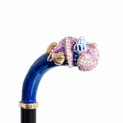 Casa Padrino Paraguas de lujo mujer Estrella de mar azul - Apertura manual - 100% Poliéster - Mango de latón esmaltado - 93cm
