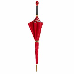Casa Padrino Paraguas de lujo rojo con calavera para mujer - Apertura manual - 100% poliéster - Mango de resina - 93cm x 102cm