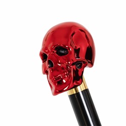 Casa Padrino Paraguas de lujo rojo con calavera para mujer - Apertura manual - 100% poliéster - Mango de resina - 93cm x 102cm