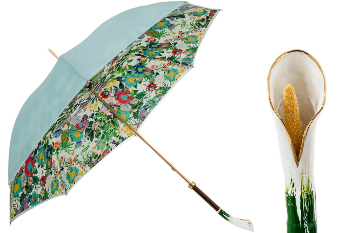 Casa Padrino Paraguas de lujo para mujer Calla - Apertura manual - 100% Poliéster - Mango de latón esmaltado - 93cm x 102cm Casa Padrino Paraguas de lujo para mujer Calla - Apertura manual - 100% Poliéster - Mango de latón esmaltado - 93cm x 102cm