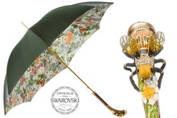 Casa Padrino Paraguas de lujo para mujer con abeja Swarovski - Hecho a mano en Italia - Mango de latón - 93cm