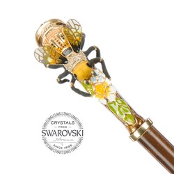 Casa Padrino Paraguas de lujo para mujer con abeja Swarovski - Hecho a mano en Italia - Mango de latón - 93cm