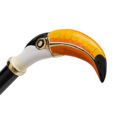 Casa Padrino Paraguas de lujo mujer Tucán - Apertura manual - 100% Poliéster - Mango de latón esmaltado - Longitud 93 cm