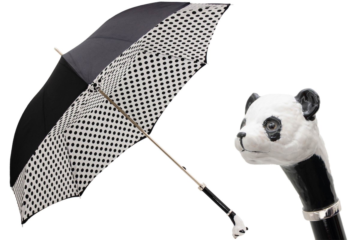 Casa Padrino Paraguas de lujo para mujer Panda con lunares - Apertura manual - 100% Poliéster - Mango de latón esmaltado - 93 cm x 102 cm Casa Padrino Paraguas de lujo para mujer Panda con lunares - Apertura manual - 100% Poliéster - Mango de latón esmaltado - 93 cm x 102 cm