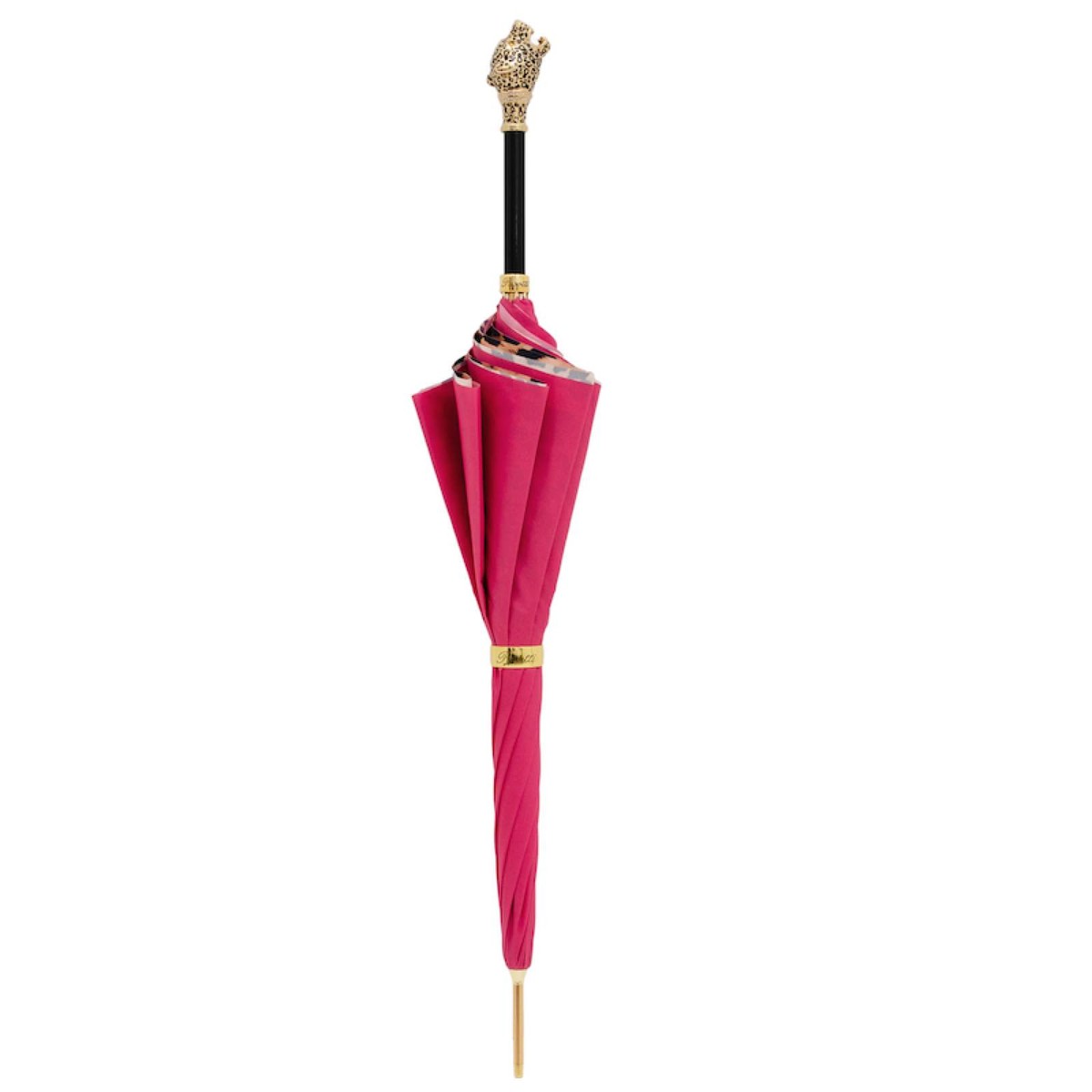 Casa Padrino Paraguas de lujo leopardo para mujer - Apertura manual - 100% Poliéster - Mango de latón esmaltado - Longitud: 93cm Casa Padrino Paraguas de lujo leopardo para mujer - Apertura manual - 100% Poliéster - Mango de latón esmaltado - Longitud: 93cm