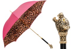 Casa Padrino Paraguas de lujo leopardo para mujer - Apertura manual - 100% Poliéster - Mango de latón esmaltado - Longitud: 93cm Casa Padrino Paraguas de lujo leopardo para mujer - Apertura manual - 100% Poliéster - Mango de latón esmaltado - Longitud: 93cm